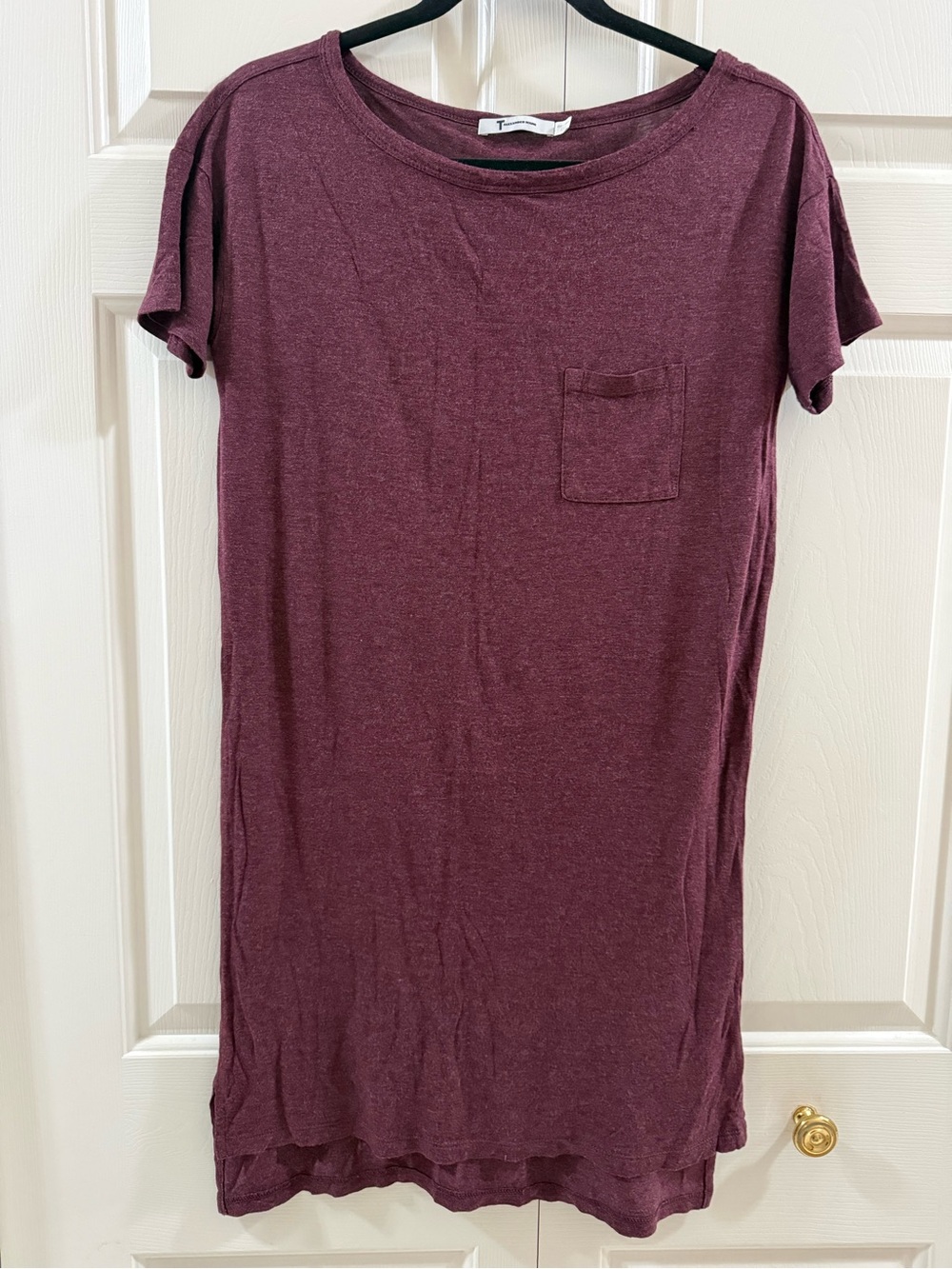 T by Alexander Wang Linen Look Pocket T-shirt Dress XS Burgundy Maroon Rayon